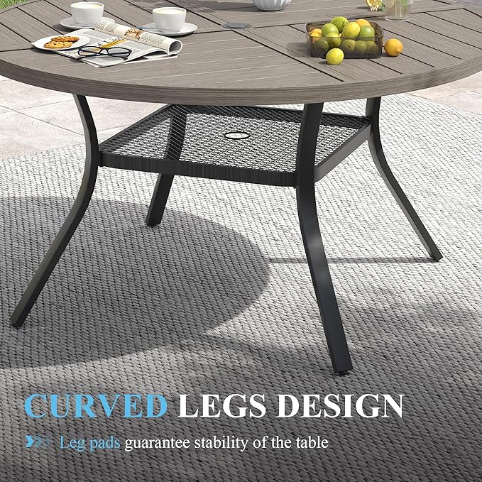 VICLLAX Patio Table and Chair Set of 4, All Weather Metal Round Outdoor Dining Furniture Set-40.6" Round Outdoor Table and Chairs, Grey Wood Grain Tabletop