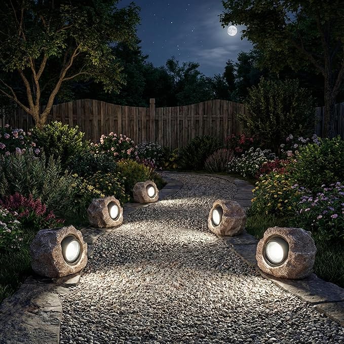 2 Pack Solar Rock Lights, Outdoor Decorative Garden Spotlights for Pathway, Walkway, Yard, Landscape, Patio