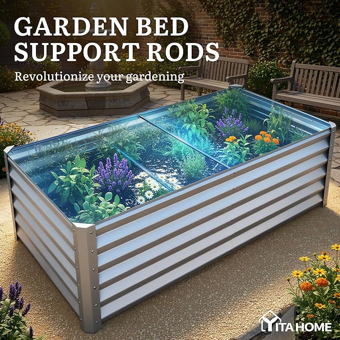 YITAHOME 6x3x3ft Large Raised Garden Bed Kit, Galvanized Metal Planter Box with Gloves, Support Rod, Outdoor Above Ground Planters for Plants Vegetables Flowers, Silver