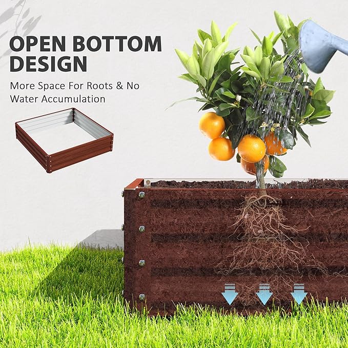 Outsunny Galvanized Raised Garden Bed, 4' x 4' x 1' Metal Planter Box, for Growing Vegetables, Flowers, Herbs, Succulents, Natural Wood