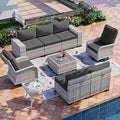 9-Piece Outdoor Patio Furniture Set with Rocking Swivel Chair Wicker Sectional Sofa Set, Patio Conversation Set with Thickened Cushions & Coffee Table for Garden, Backyard, Dark Grey