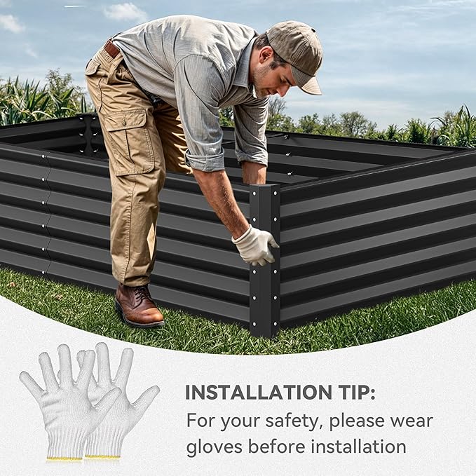 YITAHOME 8x4x1.5 ft Galvanized Raised Garden Bed Kit, Large Metal Planter Box with Gloves, Safety Rubber & Support Rod, Outdoor Flower Bed for Plants Vegetables, Green