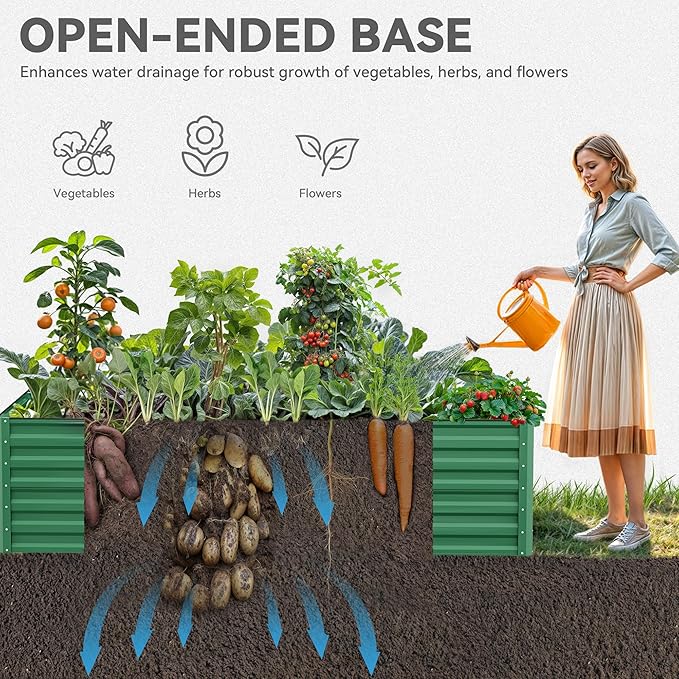 YITAHOME 96x48x24 in 2pcs Galvanized Raised Garden Bed Kit, Large Metal Planter Box with Gloves, Safety Rubber & Support Rod, Outdoor Flower Bed for Plants Vegetables, Green
