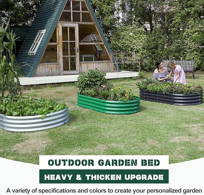 Land Guard 2Pcs Galvanized Raised Garden Bed Kit, 7.5×3×1ft Galvanized Planter Raised Garden Boxes Outdoor, Oval Large Metal Raised Garden Beds for Vegetables………