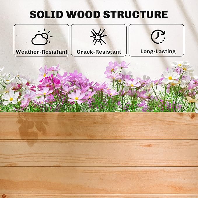 Outsunny Raised Garden Bed with Trellis, Wooden Planter Box with Hanging Roof and Drainage Holes, Outdoor Trellis Planter for Climbing Plants, Vegetables, Herbs and Flowers, 78.7" x 17.3" x 44.7"