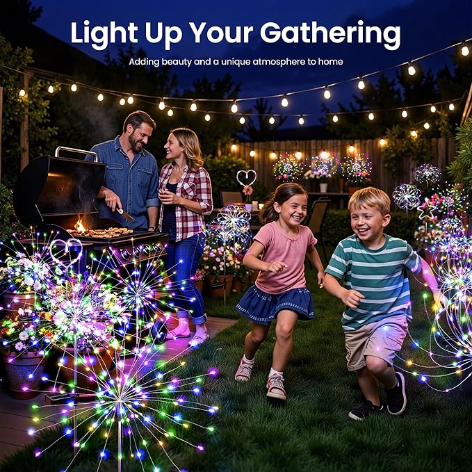 Solar Lights Outdoor, 120LED 4pack Fairy Garden Lights Decor for Outside Fireworks Lights Solar Powered for Yard, Patio, Pathway, Walkway, Balcony,Multicolor