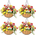 4 Pack 12 Inch Hanging Baskets for Plants Outdoor Metal Hanging Planter Hanging Flower Baskets with Coco Fiber Liners Chain Round Wire Plant Holder Hangings Flower Pots(Watermelon)