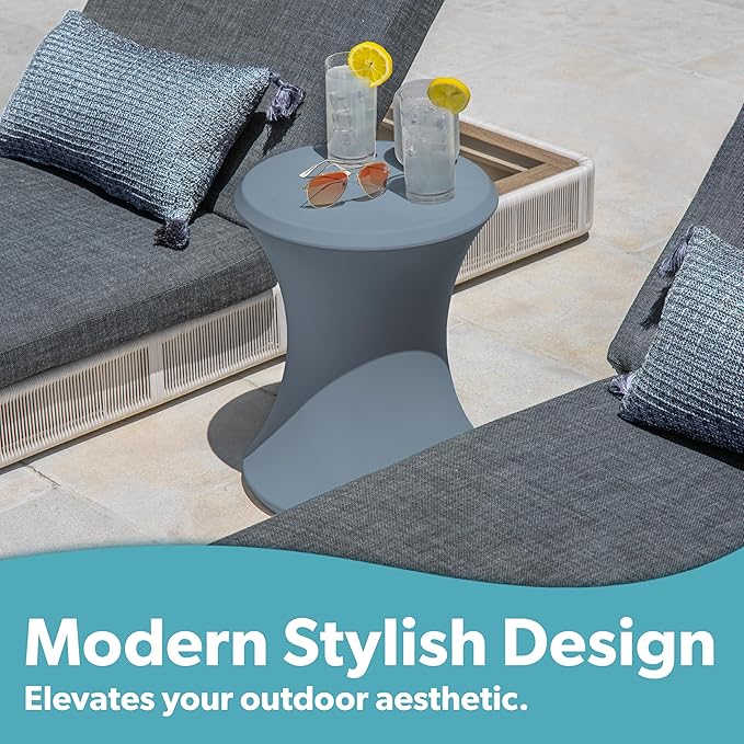 Coast Modern Outdoor Side Table - Lounger Table for Inside Pool or on Patio - All-Weather Furniture for Sun Shelf Up to 15" - Stone Blue