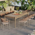 8 Pcs Stackable Patio Dining Chairs, Aluminum Rattan Outdoor Dining Chair with Arms, Woven Rope Garden Armchair Metal No Assembly for Bistro Balcony Porch Deck Yard Cafe Restaurant, Light Brown