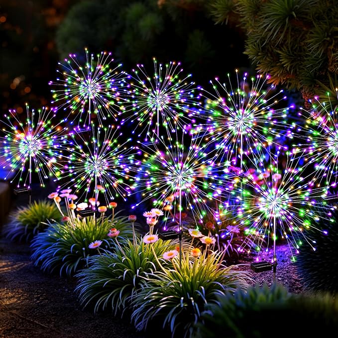 Solar Lights Outdoor, 120LED 8pack Fairy Garden Lights Decor for Outside Fireworks Lights Solar Powered for Yard, Patio, Pathway, Walkway, Balcony,Multicolor