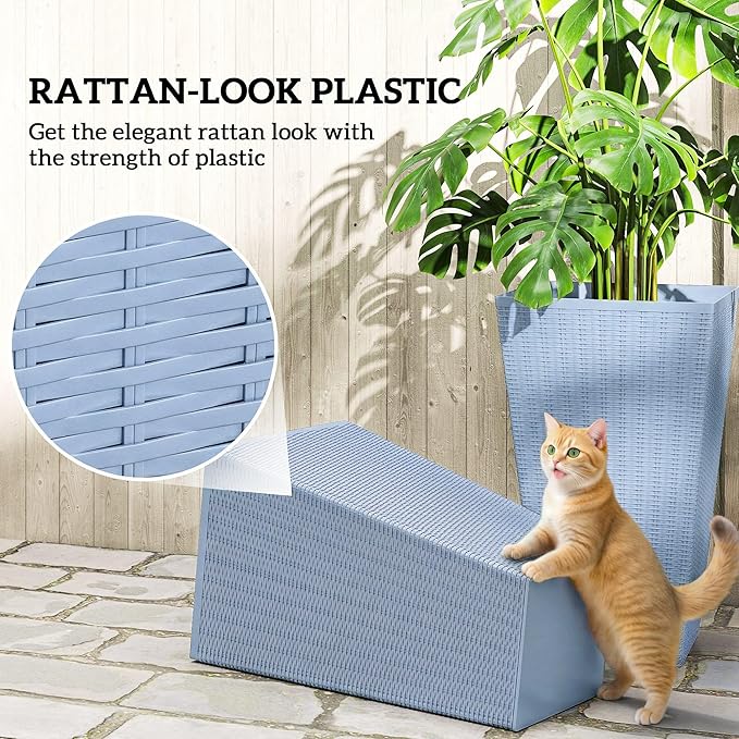 Outsunny Tall Planters for Outdoor Plants Set of 3, 24 in Taper Planters with Drainage Holes, Rattan Decor Plant Pots for Indoor Outdoor Front Porch Patio Backyard, Light Gray