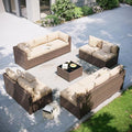 Aoxun Patio Furniture Set, 11 Piece Outdoor Sectional Sofas with Waterprool Cover, 10 Seats Wicker Rattan Outdoor Furniture Patio Conversation Set for Backyard, Garden (Brown Rattan Begin Cushions)
