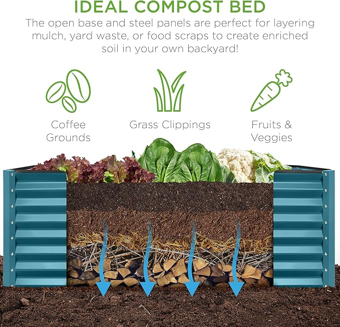 Best Choice Products 8x4x2ft Outdoor Metal Raised Garden Bed, Deep Root Planter Box for Vegetables, Herbs & Flowers, 478-Gallon Capacity, 100% Non Toxic Materials - Peacock Blue