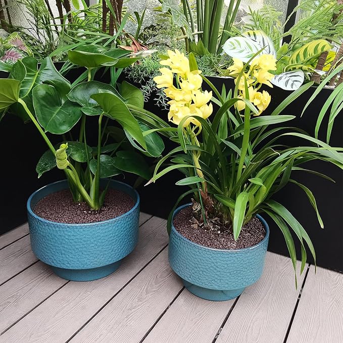 Ceramic Planters 13 Inch, Honeycomb Ceramic Pots for Plants Indoor Outdoor, Round Plant Pot with Drainage Hole, Large Planter Flower Pot, Reactive Glaze Blue