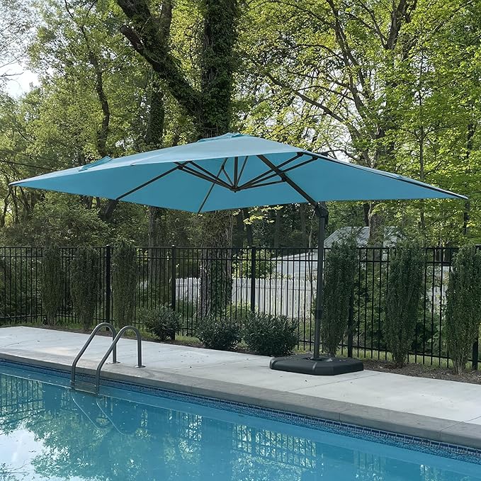 PURPLE LEAF 8' X 8' Patio Umbrella for Pool 7' High Offset Outdoor Cantilever Umbrella Swimming Pool Umbrella with 360°Rotation for Poolside Turquoise Blue