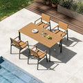 Outdoor Patio Dining Sets, Aluminum 5 Piece HDPS Outdoor Dining Table Set with Umbrella Hole, Modern Patio Furniture Set, Patio Dining Table and 4 Chairs (Gray & Teak)