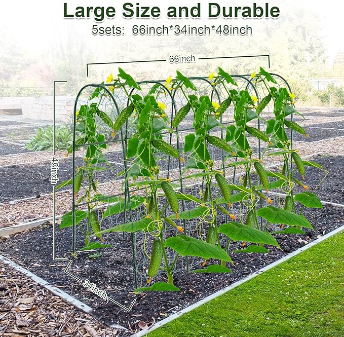 iGreely Cucumber Trellis for Raised Bed, U-Shape Garden Arch Metal Support for Climbing Plants, Metal Arch Vegetables Trellis, Plant Support for Vine (Green, 69.3" L×30" W×47.2" H)