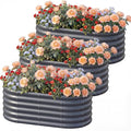 AHEONLAR 3 Pack 4×2×1.5ft Galvanized Raised Garden Beds Outdoor, Sturdy Planter Boxes for Vegetables, Fruits, Flowers and Plants, Easy Assembly, Grey