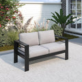 Solaste Aluminum Patio Loveseat, Metal Patio Sofa with Water-Resistant Cushion, Weather-Resistant Modern Outdoor Loveseat, Black Frame Grey Cushion