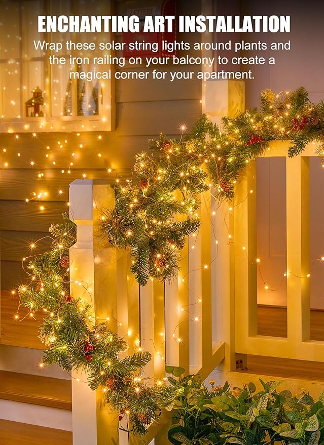 Brightown Outdoor Solar String Lights, 6 Pack 33Feet 100 Led Solar Powered Fairy Lights with 8 Modes Waterproof Decoration Copper Wire Lights for Patio Yard Trees Christmas Wedding Party (Warm White)
