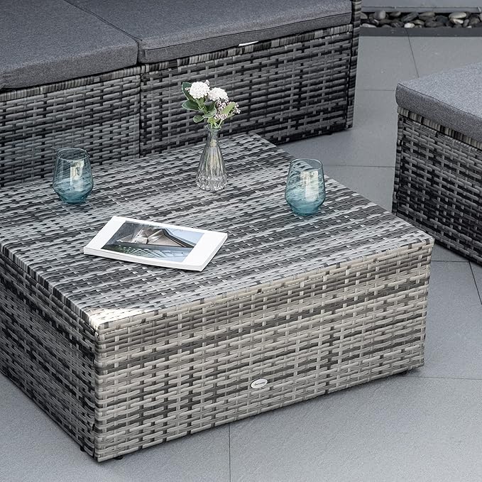 Outsunny 4-Piece Outdoor Rattan Furniture Set, Round Convertible Patio Daybed or Sunbed, Sectional Sofa with Canopy, Pillows, Cushions, Footrest, Table, PE Plastic Wicker, Gray