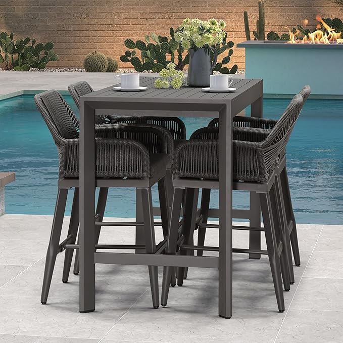 PURPLE LEAF Outdoor 24" Counter Height Bar Stools Chair Set of 2, All Weather Rattan and Aluminum Patio Bar Stool with Cushion for Indoor and Outdoor, Kitchen Island, Grey