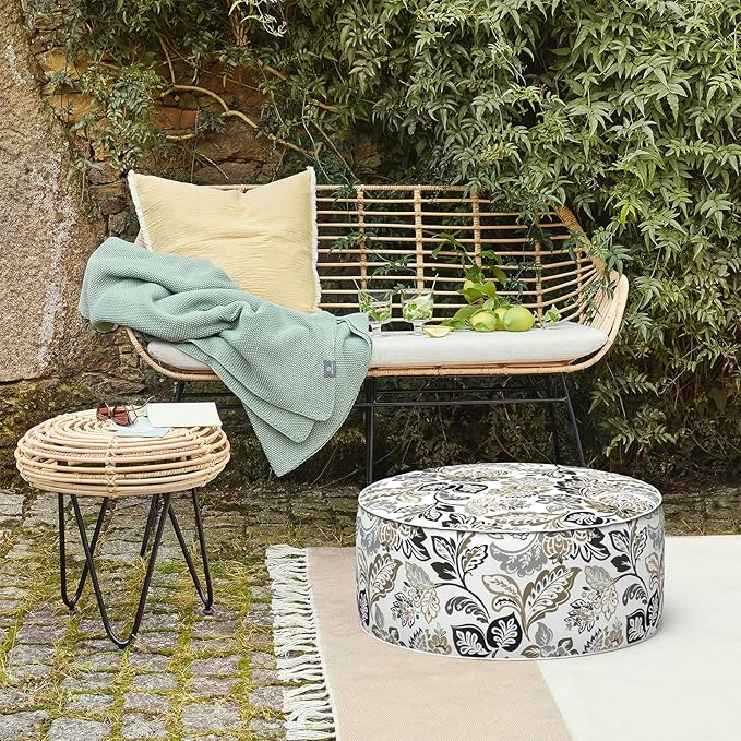 LVTXIII Inflatable Stool Ottoman Footrest with Handle, Decorative Fade-Resistant Foot Stool, Indoor or Outdoor Pouf for Home Garden and Camping Use, 21x21x9, Dailey Tan