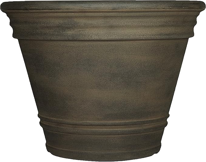 Sunnydaze 20-Inch Franklin Large Plant Pot - Polyresin Round Outdoor Planter with Drillable Drainage Hole - Sable