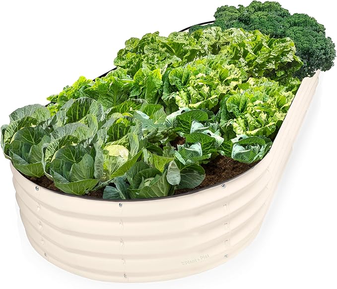 Plant & Plot Galvanized Raised Garden Beds Outdoor // 8×4×1 ft Planter Raised Beds for Gardening, Vegetables, Flowers // Large Metal Garden Box // Patented Tool-Free Design (White)