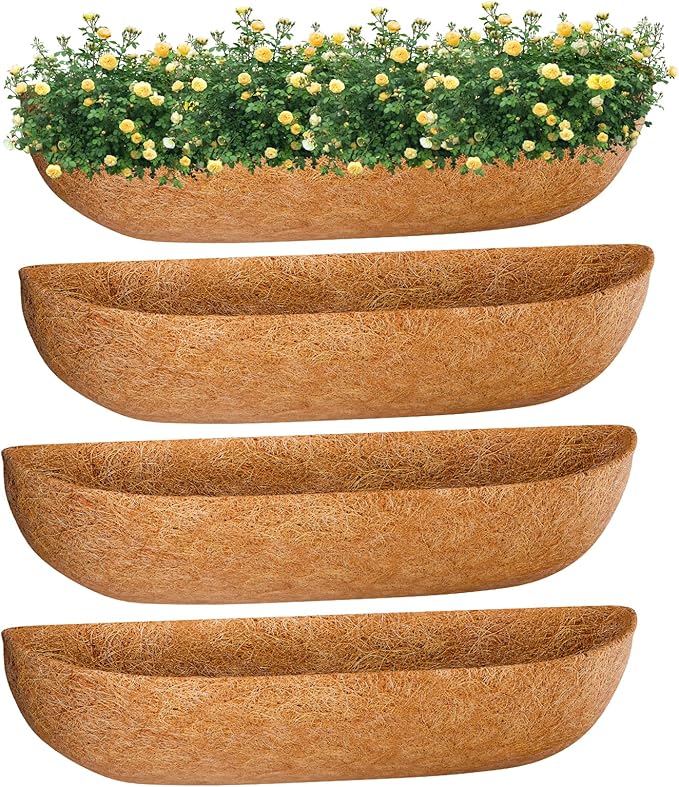 ZeeDix 36 Inch Trough Coconut Liners for Planters (4-Pack) - 100% Natural Coconut Coir Fiber Planter Liners Replacement for Window Boxes, Wall Baskets, Deck Flower Boxes, Garden Railing Fence Troughs