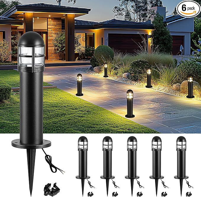 6 Pack LED Low Voltage Landscape Lights, 200LM 12V IP67 Waterproof Holiday Pathway Lighting for Patio, Sidewalk, Driveway, Cast-Aluminum, 2700K Warm White