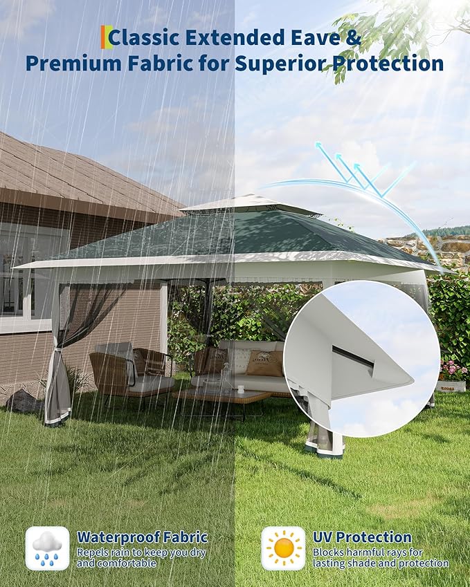 Canopy Tent 12x12 ft, Pop Up Gazebo One-Push Setup with 4 SandBags for Backyard Parties and BBQs, Mosquito Netting & Height Adjustable - Green