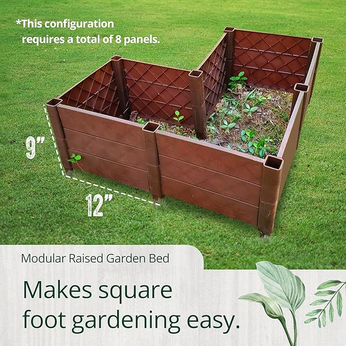 Dalen Modular Raised Bed Garden – Faux Wood – 4 Panel Starter Pack – Makes Square Foot Gardening Easy – 12x9 in