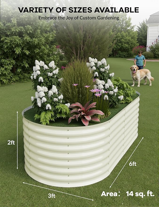 GarveeLife 6x3x2 ft Galvanized Raised Garden Bed - 24“ Tall Metal Planter Box for Vegetables, Flowers, Herbs, Rust-Resistant Outdoor Garden Box, Easy Assembly Raised Beds for Gardening, Beige
