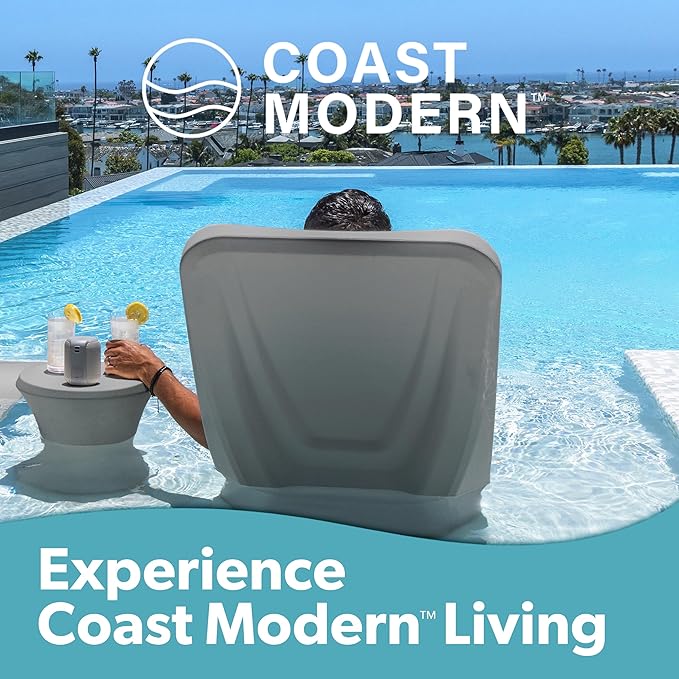Coast Modern Outdoor Side Table - Lounger Table for Inside Pool or on Patio - All-Weather Furniture for Sun Shelf Up to 15" - Gray