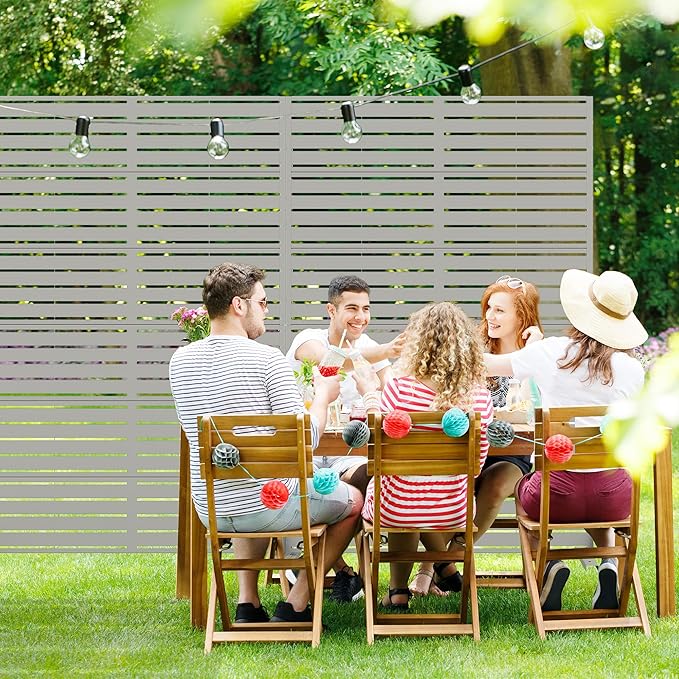 Casaphoria Metal Privacy Screen Outdoor, 72" H x 47" W Freestanding Decorative Privacy Screen for Patio Deck Balcony Garden with Stable Base, Grey-Louvered