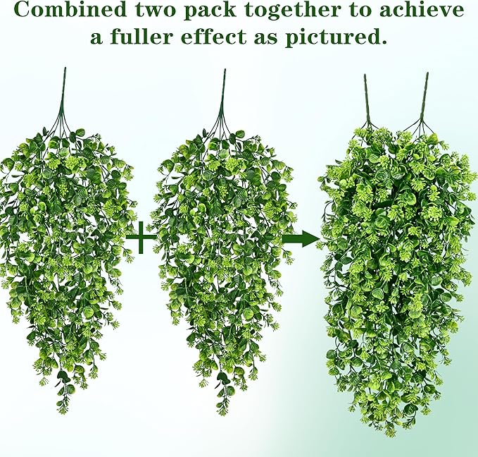 Waipfaru 4Pcs Fake Hanging Plants 3ft Fake Plants UV Resistant Fake Vines Artificial Decor for Indoor Outdoor Party Wall Porch Wedding Decoration,Light Green