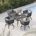 Grand patio 5-Piece Outdoor Dining Set for 4, Patio Dining Furniture Set for 4 Swivel Rope Wicker Chairs & 1 Square Dining Faux Woodgrain Table with Umbrella Hole, Dark Gray