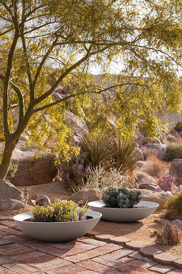 Veradek Mason Series Lane Bowl Planter| for Indoor or Outdoor Tabletops/Gardens |Made from Plastic-Stone Composite with Drainage Holes|Modern Décor for Flowers, Succulents, Small Plants