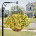 Artificial Faux Hanging Mums Plants Flowers Basket for Outdoors Summer Autumn Decoration,Hanging Planters with Fake Silk Daisy UV Resistant Realistic for Outside Porch Patio Balcony Garden Home Yellow