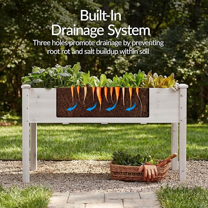 Best Choice Products 48x24x30in Raised Garden Bed, Elevated Wood Planter Box Stand for Backyard, Patio, Balcony w/Bed Liner, 200lb Capacity - White