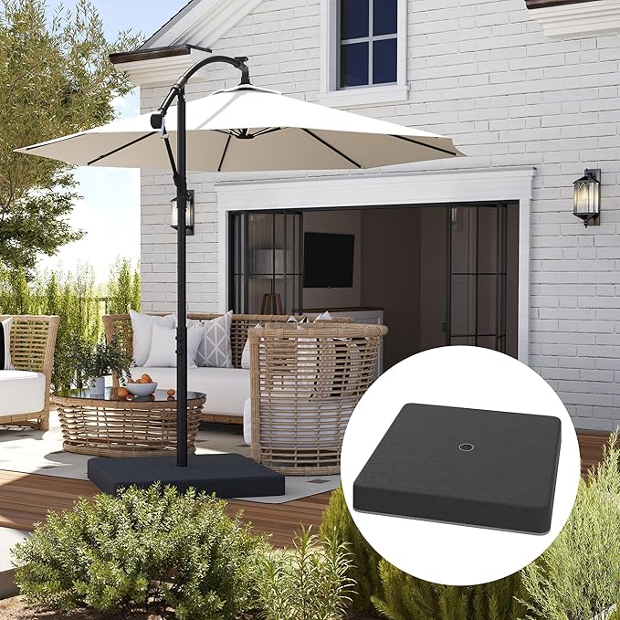 Outsunny 4 Piece 176 lbs Cantilever Umbrella Base Weight Set with Waterproof Anti-UV Cover, Heavy Duty Outdoor Weights for Offset Umbrella Stand with Easy-Fill Spouts for Sand (Black)