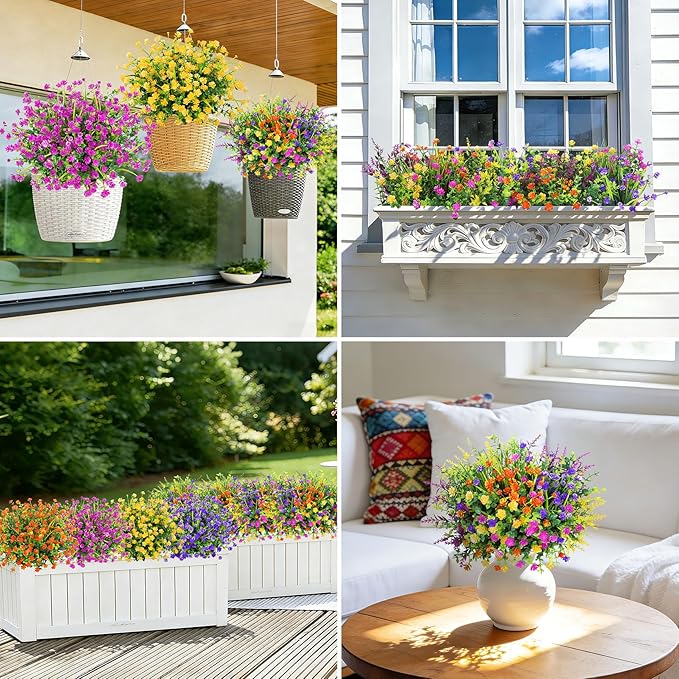 20 Bundles Artificial Flowers for Outdoors Fake Plastic Flowers UV Resistant Realistic Faux Plants Shrubs for Spring Summer Garden Porch Yard Patio Planter Window Box Home Decor, Mixedcolor