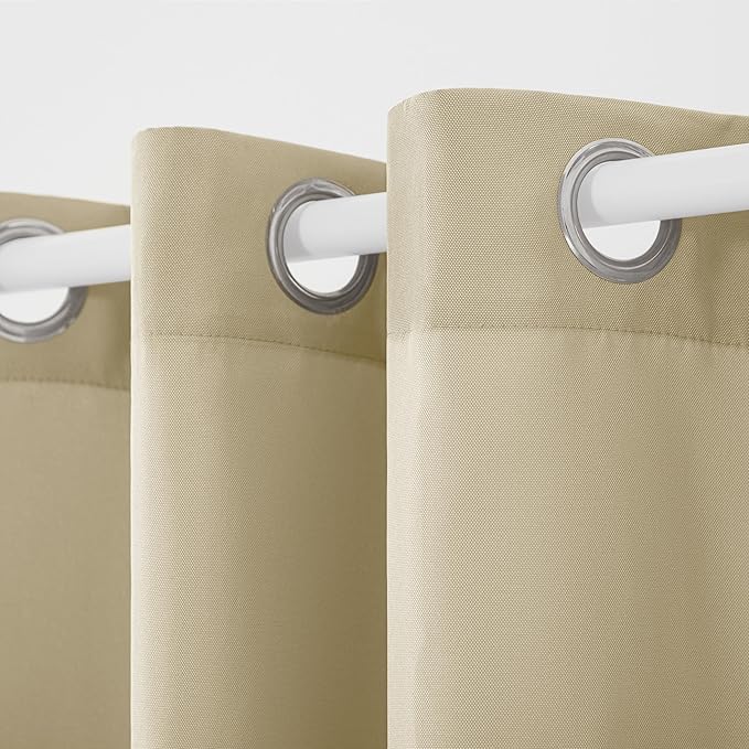 TOWN & COUNTRY BASICS Cabana Solid Heavyweight Indoor Outdoor Curtains, Light Filtering Opacity with Grommet Top, Water Repellent, 2-Pack Set, 54"x96", Natural