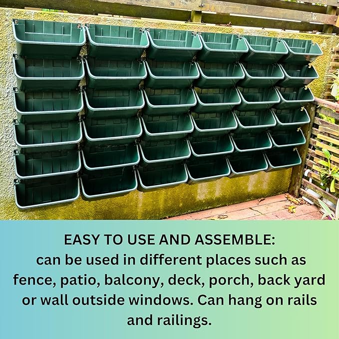 Maxona Vertical Garden Planter - 16 Pack, 13 inch Wall Mounted Planters for Patio Outdoor Decor, Home Green Plastic Balcony Pot, Plant Vegetable Fruit Herb Hanging Pocket Holder Flowerpot