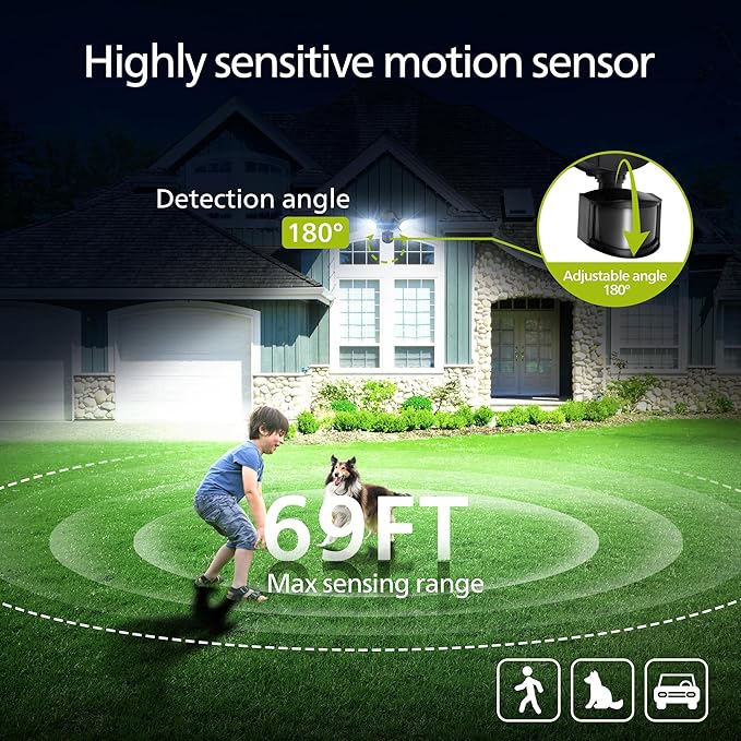 Philips 44W 4200 lm Motion Sensor LED Security Light Outdoor w/PIR, 5000K Daylight Flood Light, Waterproof, Dusk to Dawn, 2 Heads, 4 Modes(2 Packs)