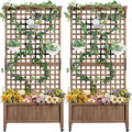 Yaheetech 72" H Garden Planter with Trellis for Vine Climbing Horticultural Plants, Outdoor Raised Box with Drainage Holes, Raised Garden Bed for Flowers, Dark Brown, 2pcs