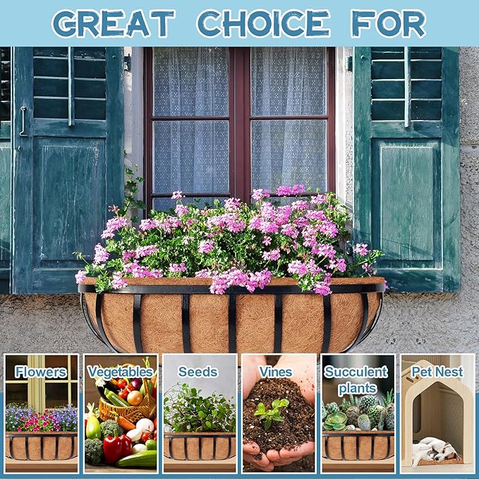 Riare 2 Pack 48 Inch Trough Coco Coir Liners for Planters, Pre-Formed Coconut Coir Replacement Liner Natural Coco Fiber Window Box Liners for Wall Planter, Window Basket Deck Railing Planter