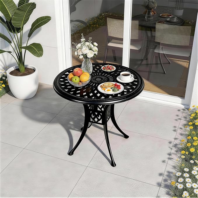 30.31" Outdoor Patio Dining Table, Cast Aluminum Patio Table, Patio Bistro Table, Patio Furniture Set with 2.36" Umbrella Hole for Balcony Lawn Garden Backyard