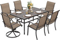 NUU GARDEN 7 Pieces Outdoor Dining Sets, Textilene Swivel Patio Table and Chairs All-Weather Outdoor Furniture Set for Lawn, Backyard, Balcony, Black and Brown
